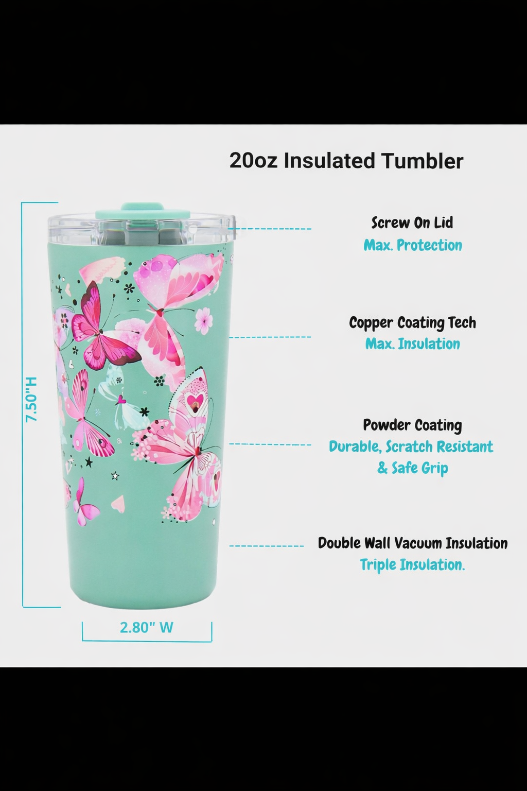 Vera Sip™ Butterfly Breeze 20oz Insulated Tumbler with Straw