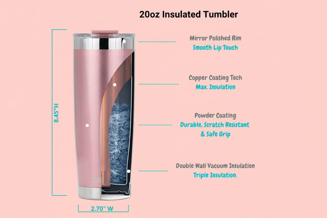 Vera Sip™ Rose Gold 20oz Insulated Tumbler with Spill-Proof Lid
